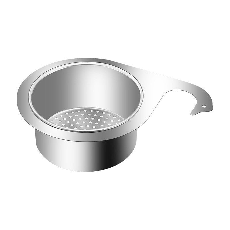 Stainless steel sink strainer on a white background