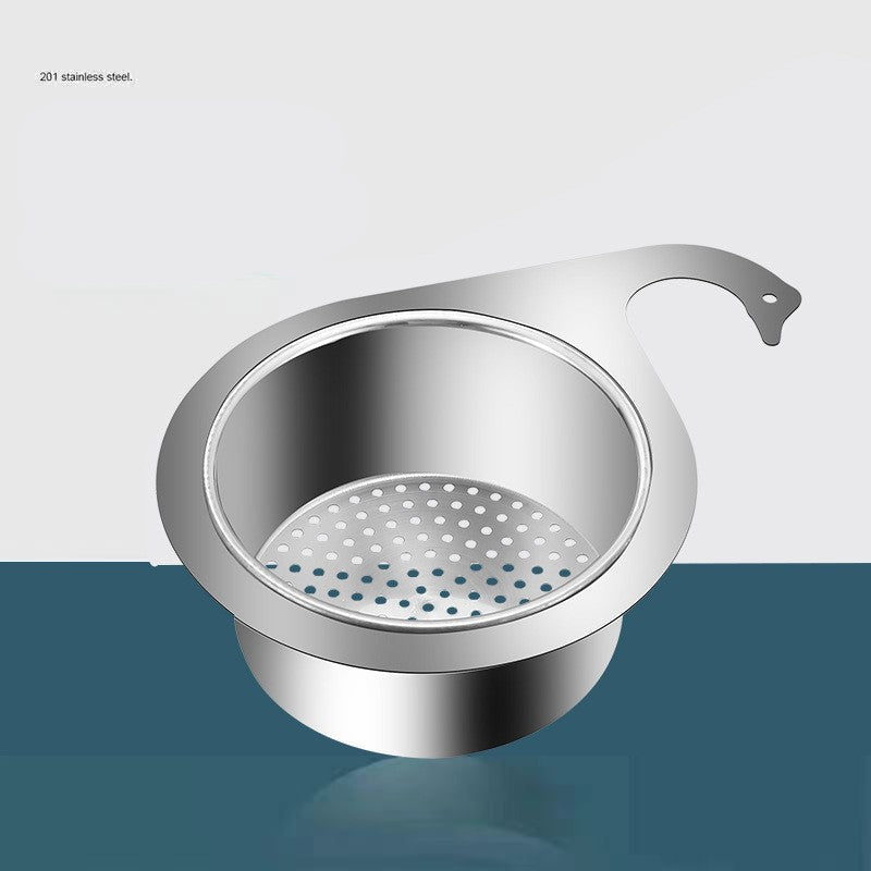 Stainless steel sink strainer on a gradient background