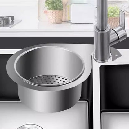 Stainless steel sink strainer on a kitchen sink 