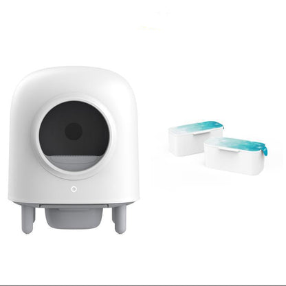 White Smart Cat Litter Box and two additional containers on a white background