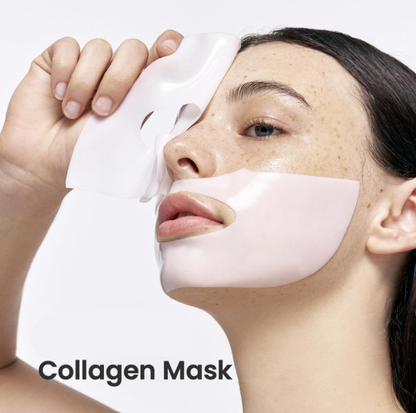 Woman wearing a collagen mask product.